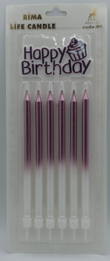 Fuşya Beyaz Doğum Günü Mumu 6 Lı Kod: 90